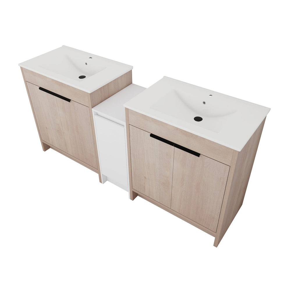 English Elm 72 Inch Freestanding Bathroom Vanity With Ceramic Sink, Soft-Close Doors & Ample Storage Solutions W999S00318