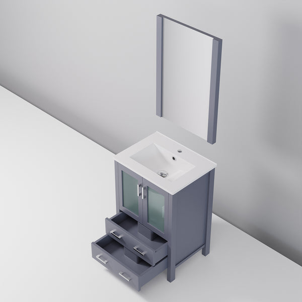 English Elm Dark Grey Bath Vanity Set With White Ceramic Top, Mirror & Smart Storage For Compact Spaces B2731S00720
