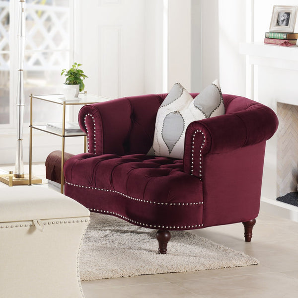 English Elm Jennifer Taylor Home - La La Rosa Victorian Tufted Upholstered Accent Chair in Luxe Velvet with Nailhead Trim and Support Burgundy B2719P238178