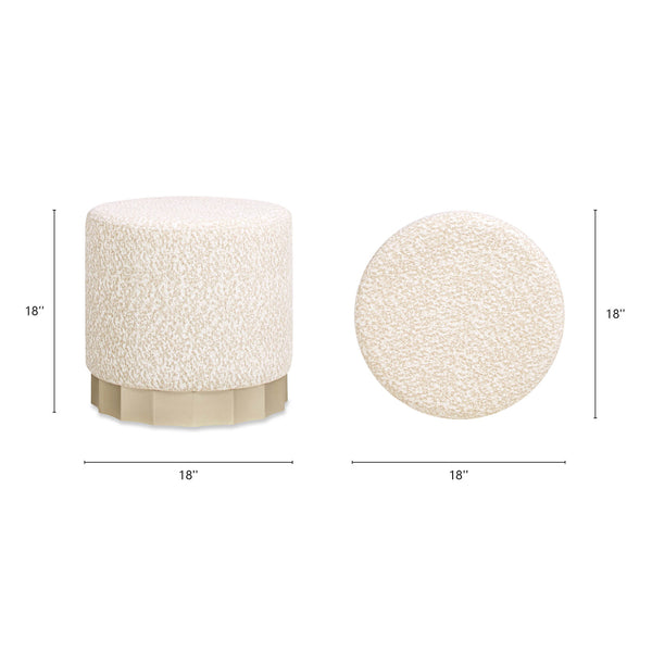 English Elm Jennifer Taylor Home - Hampton 18" Round Upholstered Ottoman – Speckled Egg Beige Chenille, Scalloped Silvery Taupe Base, Cozy Accent Seat B2719P245958