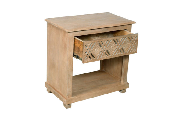 HomeRoots 28" Distressed Solid Wood Nightstand with Drawer and Shelf - Coastal Charm for Any Room Decor 555400