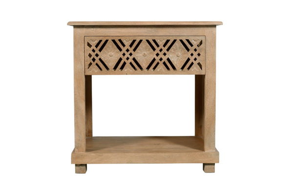 HomeRoots 28" Distressed Solid Wood Nightstand with Drawer and Shelf - Coastal Charm for Any Room Decor 555400