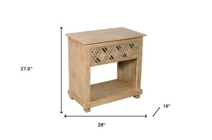 HomeRoots 28" Distressed Solid Wood Nightstand with Drawer and Shelf - Coastal Charm for Any Room Decor 555400