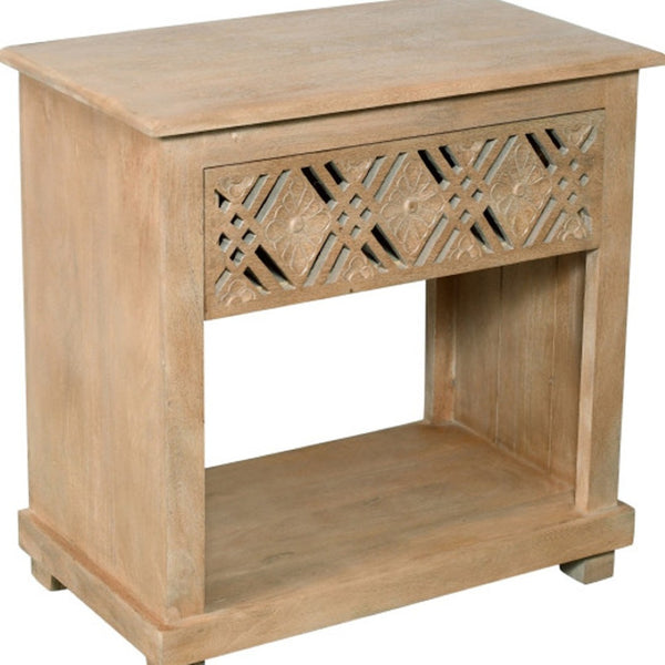 HomeRoots 28" Distressed Solid Wood Nightstand with Drawer and Shelf - Coastal Charm for Any Room Decor 555400
