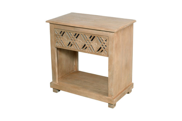 HomeRoots 28" Distressed Solid Wood Nightstand with Drawer and Shelf - Coastal Charm for Any Room Decor 555400