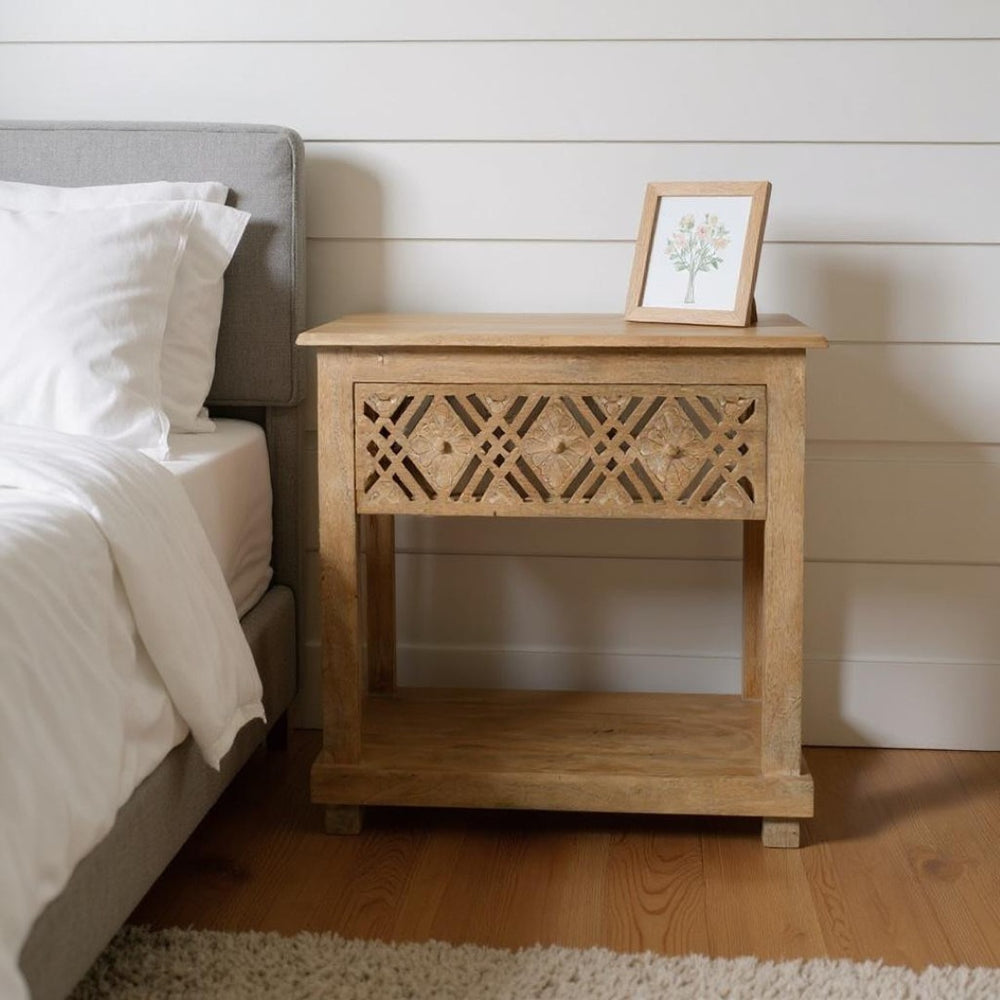 HomeRoots 28" Distressed Solid Wood Nightstand with Drawer and Shelf - Coastal Charm for Any Room Decor 555400