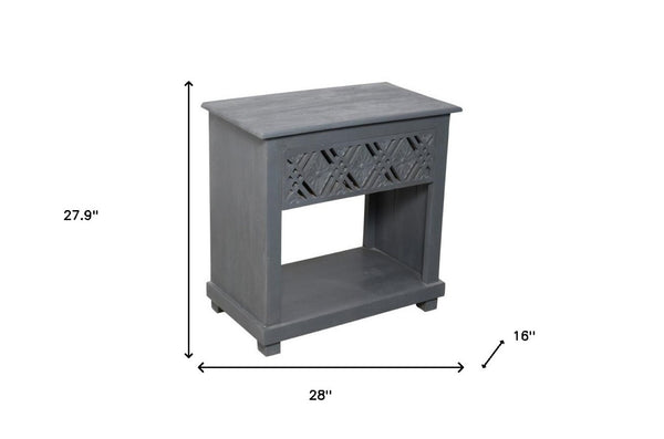 HomeRoots 28" Gray Solid Wood Nightstand with Distressed Finish - Vintage Coastal Chic Design & Storage Solutions 555402