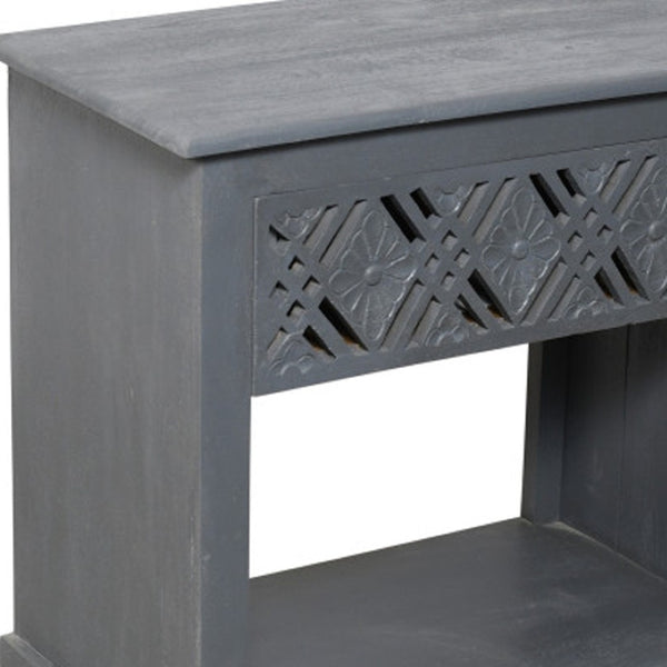 HomeRoots 28" Gray Solid Wood Nightstand with Distressed Finish - Vintage Coastal Chic Design & Storage Solutions 555402