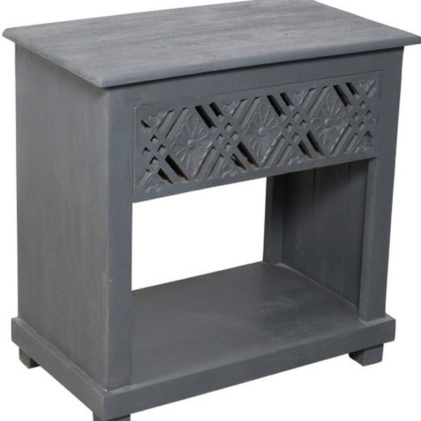 HomeRoots 28" Gray Solid Wood Nightstand with Distressed Finish - Vintage Coastal Chic Design & Storage Solutions 555402