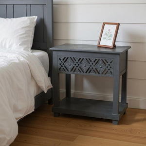 HomeRoots 28" Gray Solid Wood Nightstand with Distressed Finish - Vintage Coastal Chic Design & Storage Solutions 555402