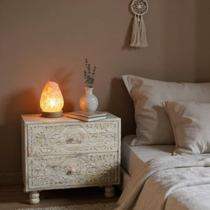 HomeRoots 24" Distressed Carved Solid Wood Two-Drawer Nightstand - Farmhouse Charm with Vintage Scrollwork Design 555405