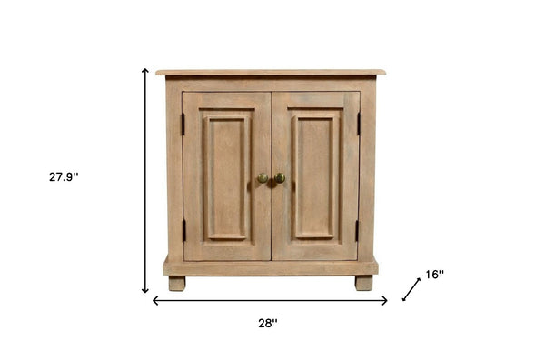 Homeroots 28" Distressed Beige Solid Wood Nightstand With Storage   555408