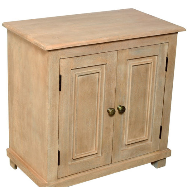 Homeroots 28" Distressed Beige Solid Wood Nightstand With Storage   555408