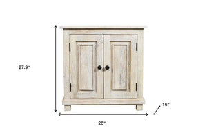 Homeroots 28" Distressed White Solid Wood Nightstand With Storage   555409