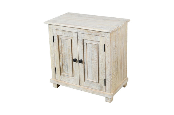Homeroots 28" Distressed White Solid Wood Nightstand With Storage   555409