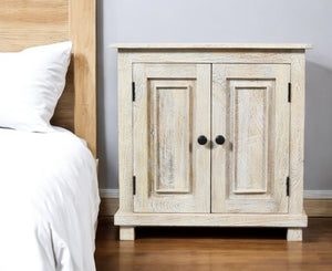 Homeroots 28" Distressed White Solid Wood Nightstand With Storage   555409