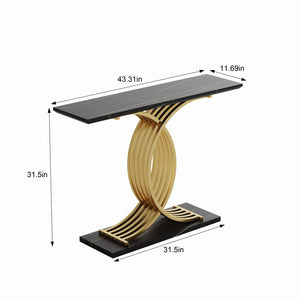 English Elm Accent Console Table Sculptural Black Gold Metal Legs Slim Entryway Hallway Decor W2263P395488
