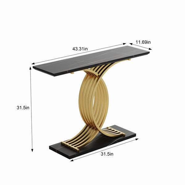 English Elm Accent Console Table Sculptural Black Gold Metal Legs Slim Entryway Hallway Decor W2263P395488
