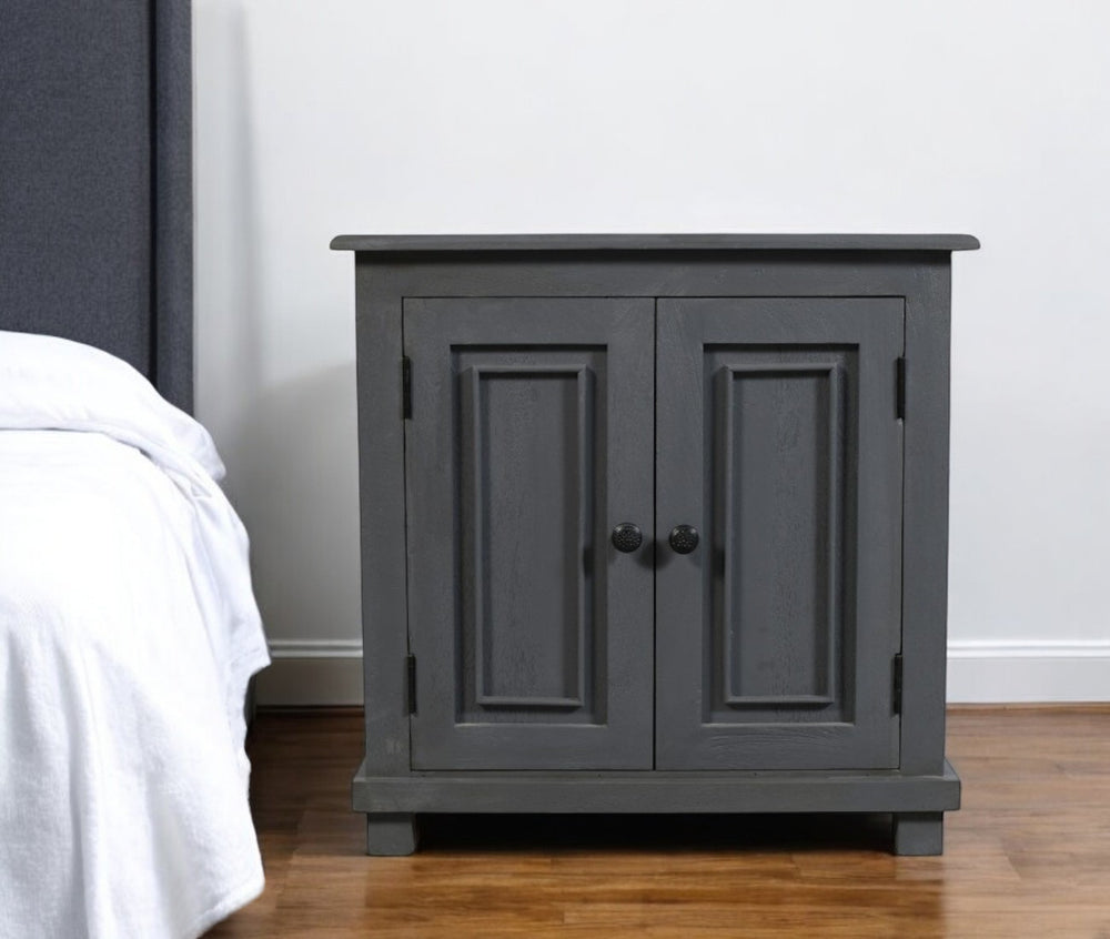 Homeroots 28" Distressed Gray Solid Wood Nightstand With Storage   555410