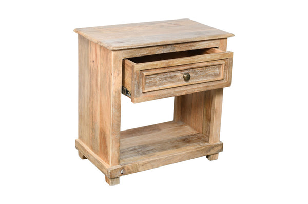 Homeroots 28" Distressed Natural One Drawer Solid Wood Nightstand   555411