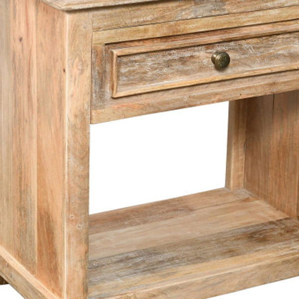 Homeroots 28" Distressed Natural One Drawer Solid Wood Nightstand   555411