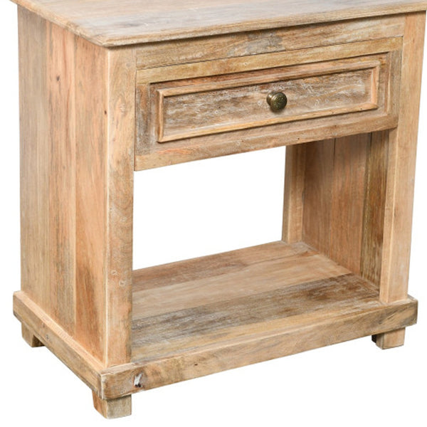 Homeroots 28" Distressed Natural One Drawer Solid Wood Nightstand   555411