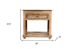 Homeroots 28" Distressed Natural One Drawer Solid Wood Nightstand   555411