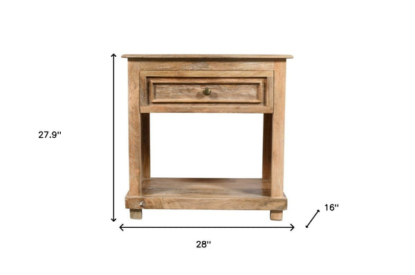 Homeroots 28" Distressed Natural One Drawer Solid Wood Nightstand   555411
