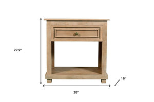 Homeroots 28" Distressed Natural One Drawer Solid Wood Nightstand   555412
