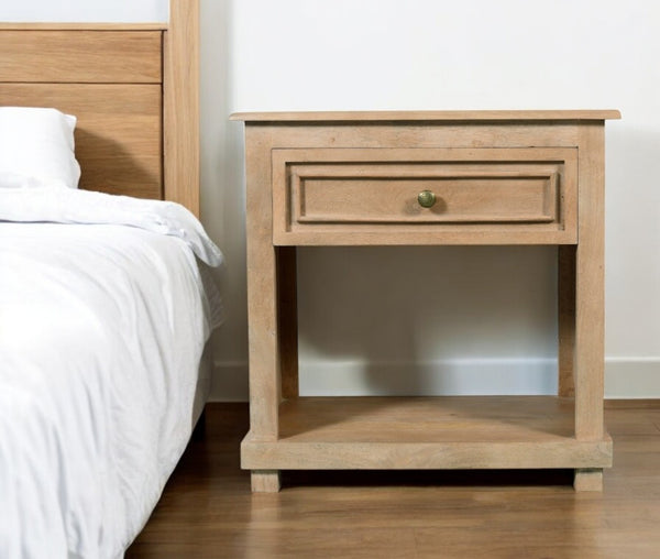 Homeroots 28" Distressed Natural One Drawer Solid Wood Nightstand   555412