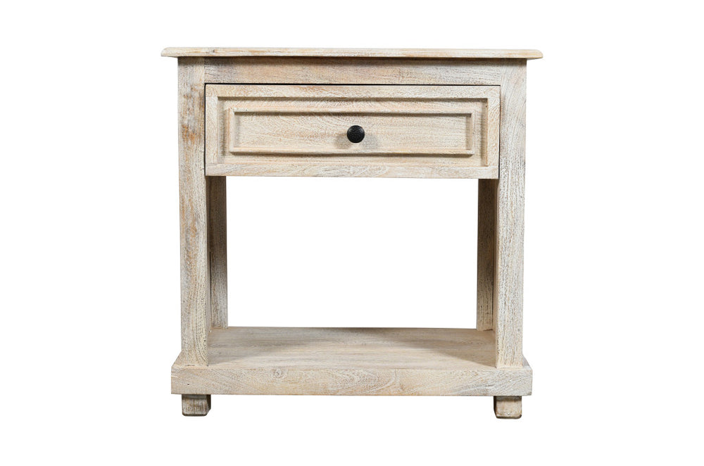 Homeroots 28" Distressed White One Drawer Solid Wood Nightstand   555413