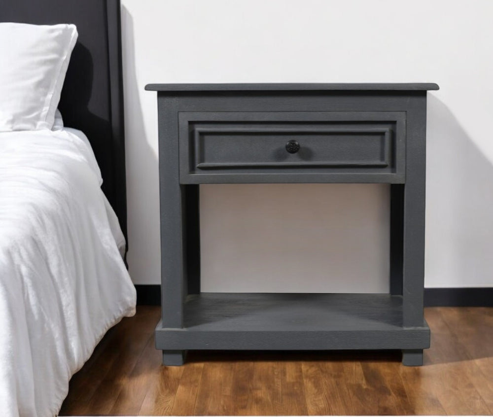 Homeroots 28" Distressed Gray One Drawer Solid Wood Nightstand   555414