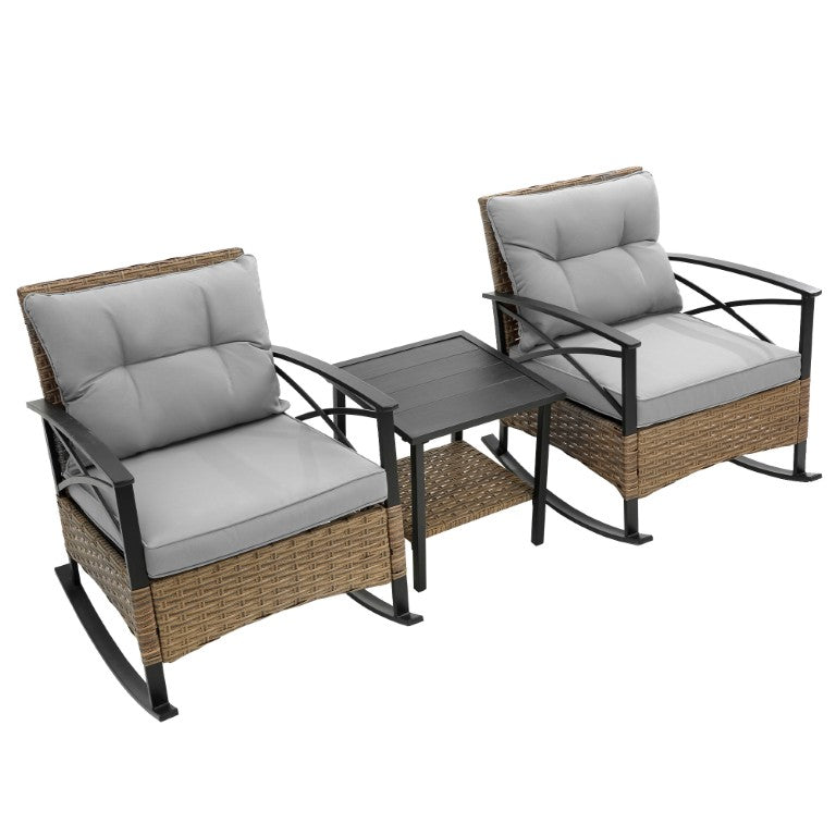 HomeRoots Three Piece Rattan Bistro Set with Woven Wicker Chairs Plus Side Table for Outdoor Patios 555416