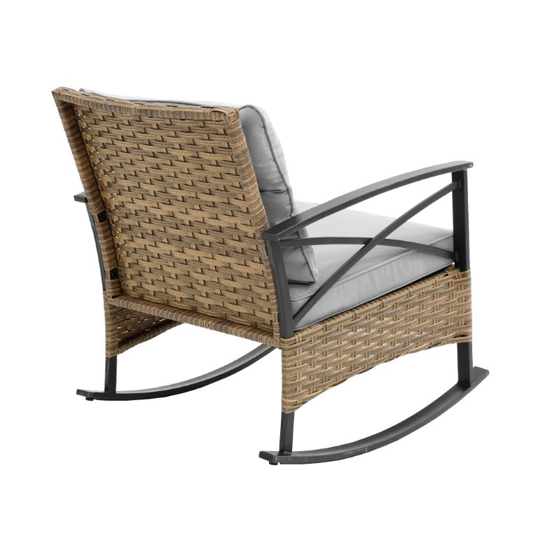 HomeRoots Three Piece Rattan Bistro Set with Woven Wicker Chairs Plus Side Table for Outdoor Patios 555416
