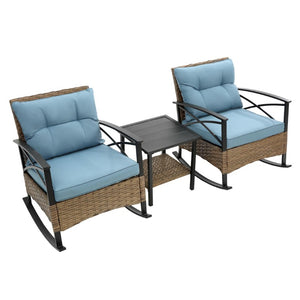 HomeRoots Three Piece Rattan Bistro Set for Two with Woven Chairs and Accent Side Table 555417