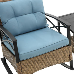 Three Piece Rattan Bistro Set for Two with Woven Chairs and Accent Side Table