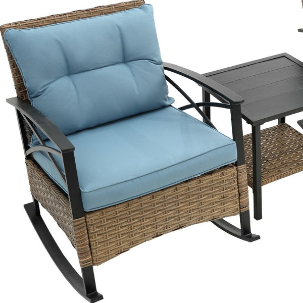 Three Piece Rattan Bistro Set for Two with Woven Chairs and Accent Side Table