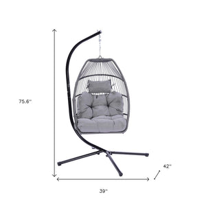 HomeRoots Gray Solid Color Single Swing Chair – Ergonomic Indoor/Outdoor Retreat for Cozy Relaxation & Style 555422