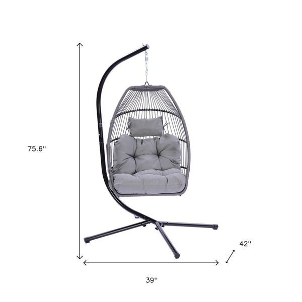 HomeRoots Gray Solid Color Single Swing Chair – Ergonomic Indoor/Outdoor Retreat for Cozy Relaxation & Style 555422