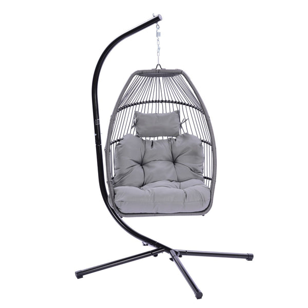 HomeRoots Gray Solid Color Single Swing Chair – Ergonomic Indoor/Outdoor Retreat for Cozy Relaxation & Style 555422