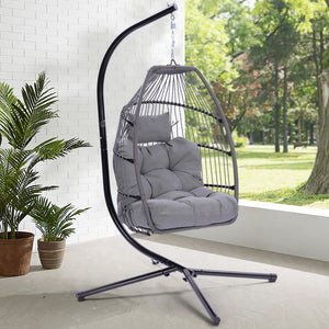 HomeRoots Gray Solid Color Single Swing Chair – Ergonomic Indoor/Outdoor Retreat for Cozy Relaxation & Style 555422