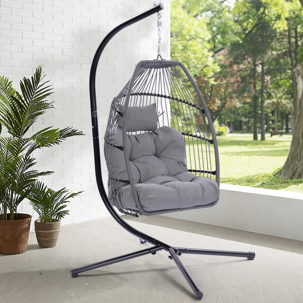 HomeRoots Gray Solid Color Single Swing Chair – Ergonomic Indoor/Outdoor Retreat for Cozy Relaxation & Style 555422