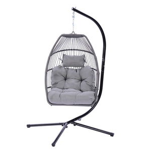 HomeRoots Gray Solid Color Single Swing Chair – Ergonomic Indoor/Outdoor Retreat for Cozy Relaxation & Style 555422