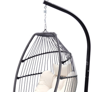 HomeRoots Beige Single Swing Chair - Elegant Woven Comfort for Indoor & Outdoor Relaxation, 330 lbs Capacity 555423