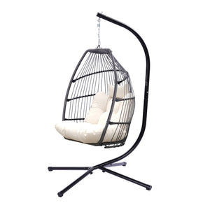 HomeRoots Beige Single Swing Chair - Elegant Woven Comfort for Indoor & Outdoor Relaxation, 330 lbs Capacity 555423