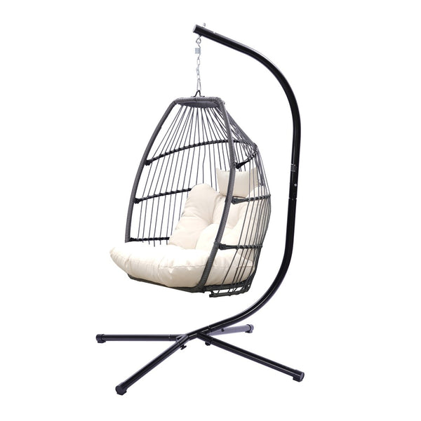 HomeRoots Beige Single Swing Chair - Elegant Woven Comfort for Indoor & Outdoor Relaxation, 330 lbs Capacity 555423
