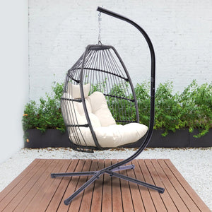HomeRoots Beige Single Swing Chair - Elegant Woven Comfort for Indoor & Outdoor Relaxation, 330 lbs Capacity 555423
