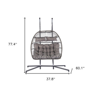 HomeRoots Light Gray Double Swing Chair – Stylish Woven Wicker Seating for Two, Perfect for Indoor/Outdoor Relaxation 555424