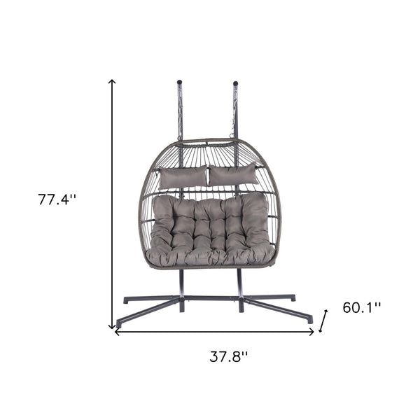 HomeRoots Light Gray Double Swing Chair – Stylish Woven Wicker Seating for Two, Perfect for Indoor/Outdoor Relaxation 555424