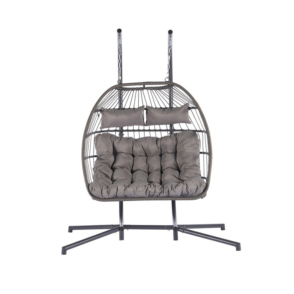 HomeRoots Light Gray Double Swing Chair – Stylish Woven Wicker Seating for Two, Perfect for Indoor/Outdoor Relaxation 555424